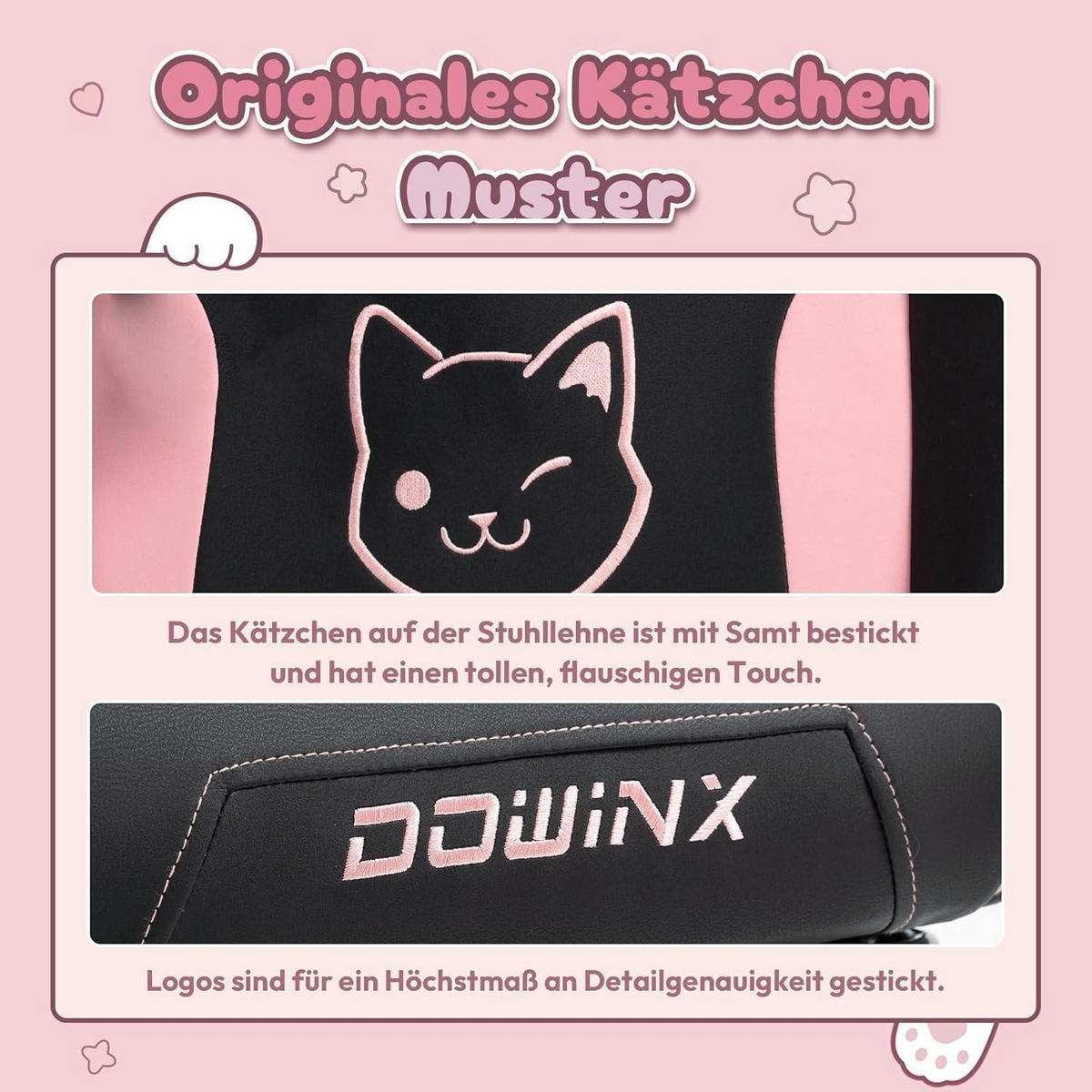 GAMING-STUHL mit Katzen-Edition und Fußstütze Schwarz/Pink - Pink, Kunststoff (83/22/57.5cm)