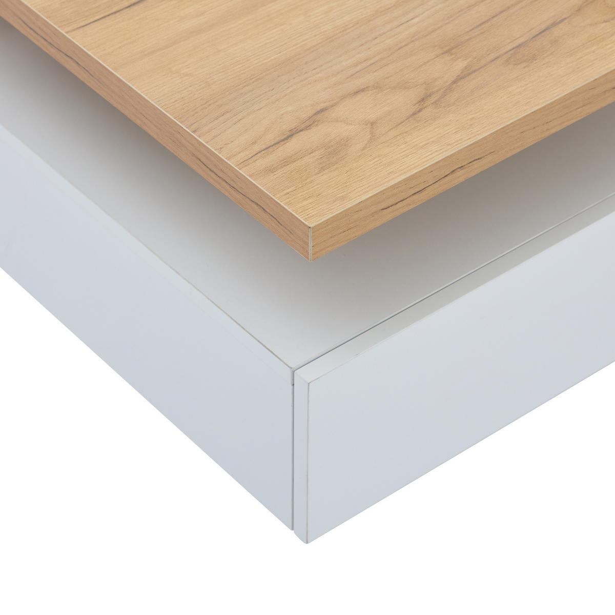 COUCHTISCH aus Spanplatte 70x70x36 cm Weiß/Walnuss mit 360° drehbarer Tischplatte, Schublade und offenem Stauraum - Weiß, Holzwerkstoff (70/70/36cm) - Modfu