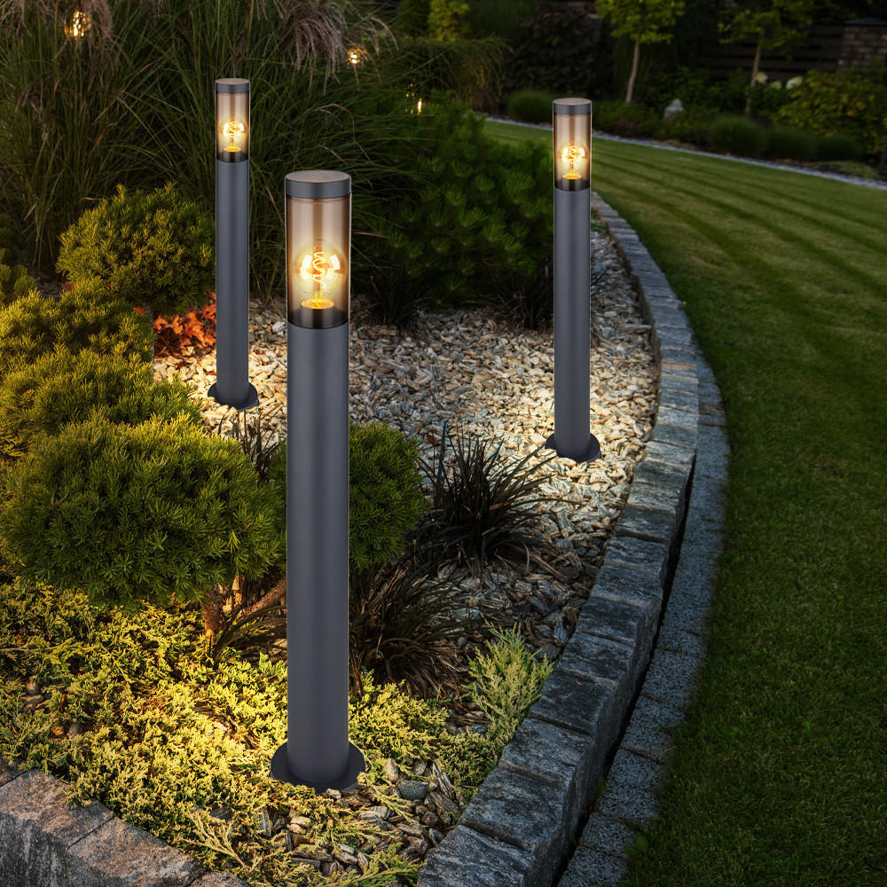 STEHLEUCHTE Edelstahl Anthrazit Außen 3er Set - Anthrazit, Kunststoff/Metall (7.6/80/7.6cm) - Globo Lighting