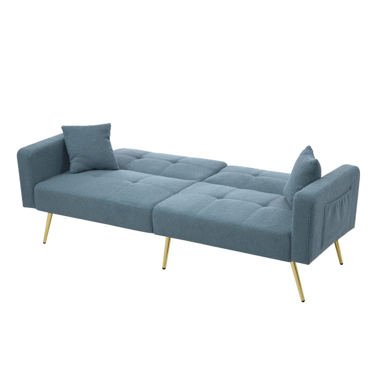 SCHLAFSOFA 175/64/72 cm Antikblau Wollstoff mit Kissen und seitlichen Aufbewahrungstaschen - Dunkelblau, Textil (64/72/175cm) - Oxeza