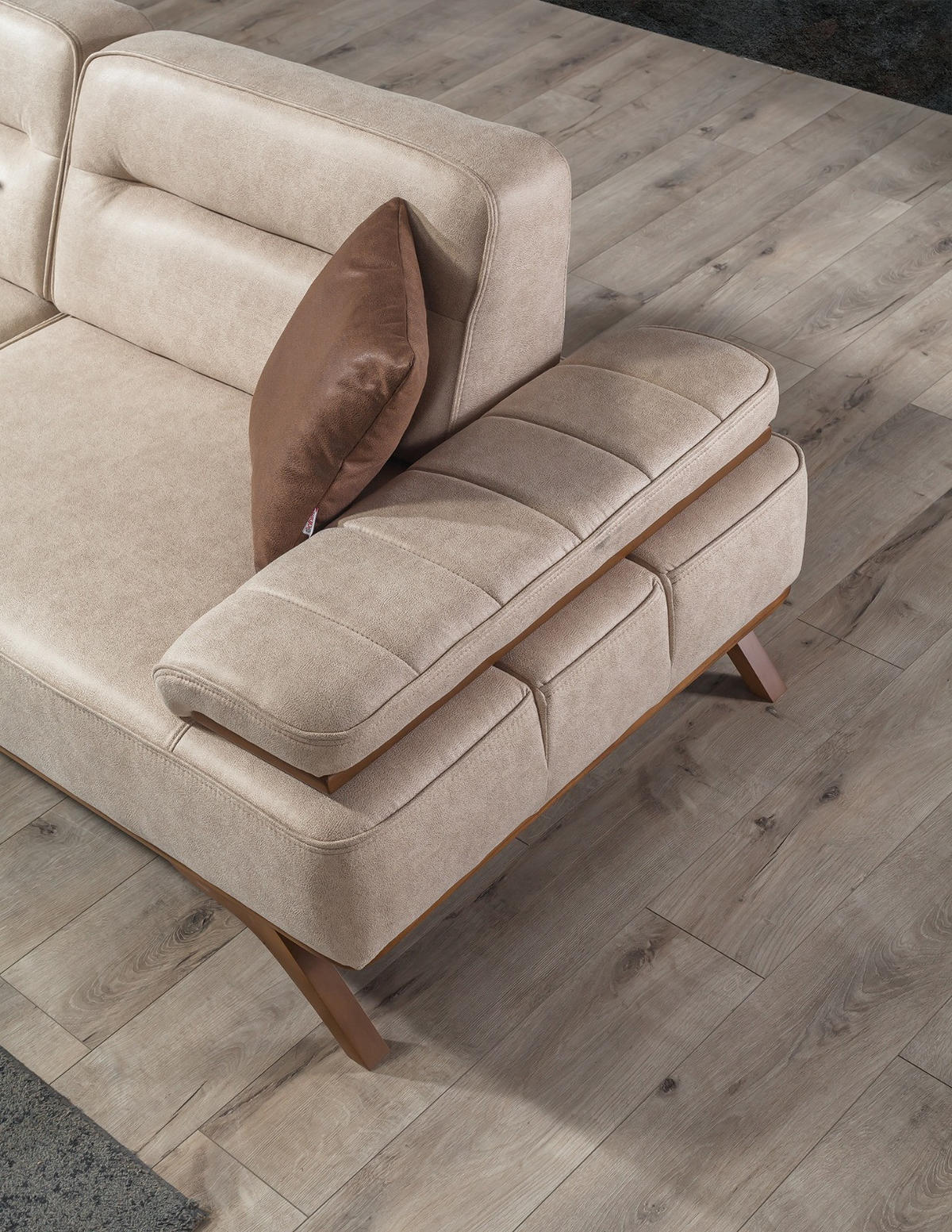 2 Sitzer SOFA Andorra Samt Dunkelbeige - Beige, Holz/Textil (200/83/97cm) - Villa Möbel
