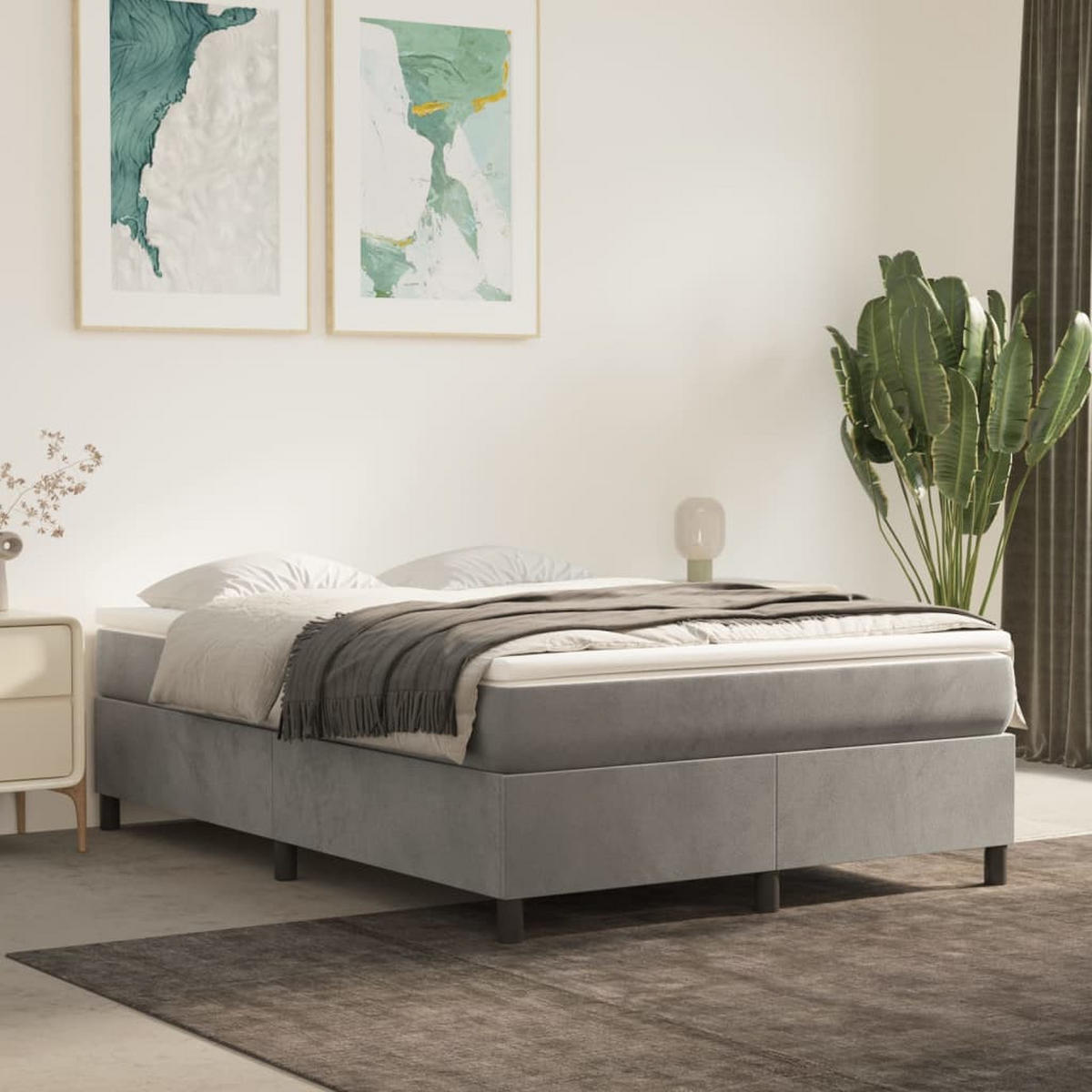 BOXBETTGESTELL Hellgrau 140/200 Cm Samt - Hellgrau, Textil (140/200cm) - vidaXL