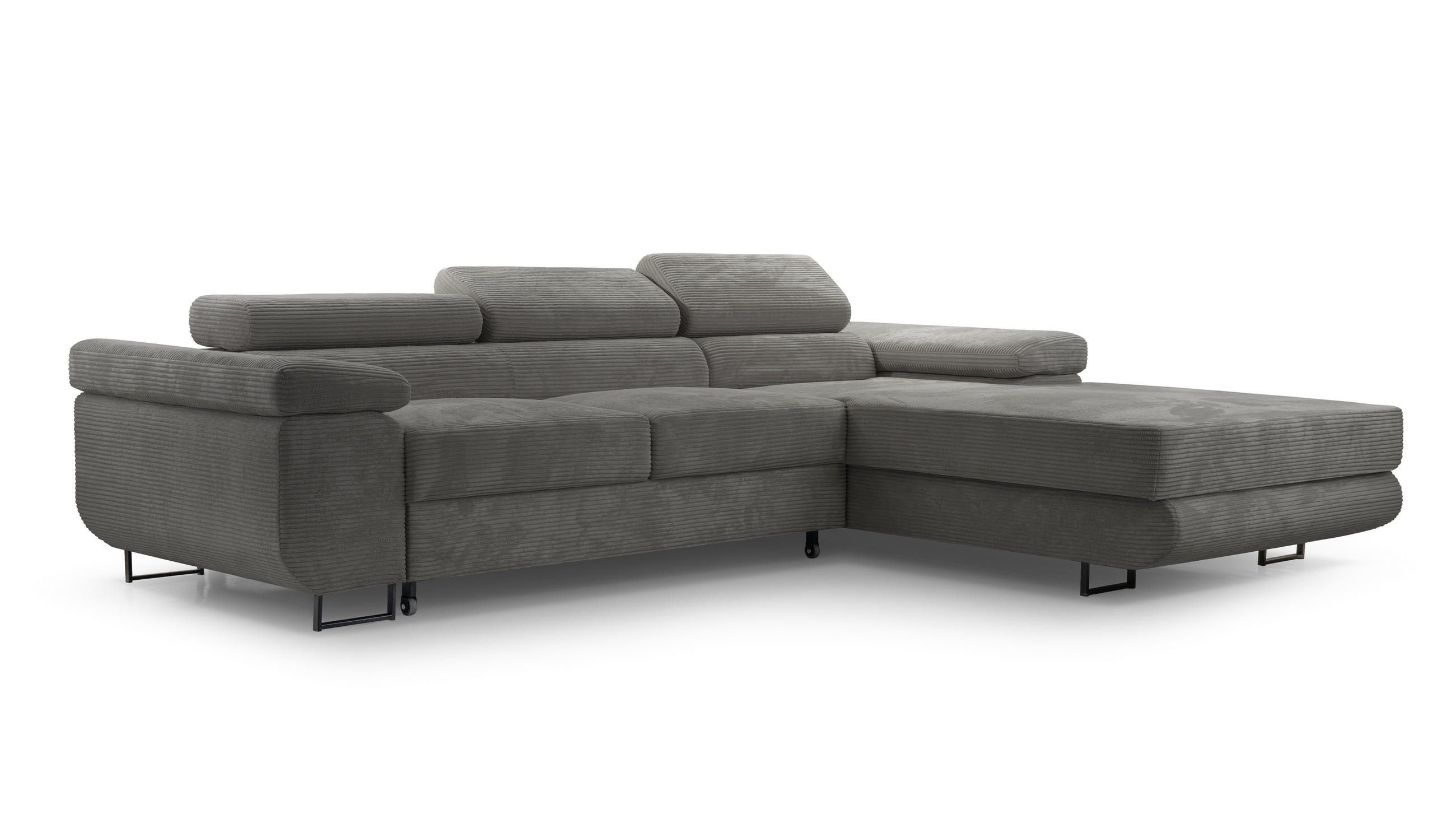 ECKSOFA GIULIO Grau Velours-Stoff mit Schlaffunktion - Grau, Holz (280/203cm) - MASSENO
