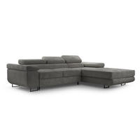 ECKSOFA GIULIO Grau Velours-Stoff mit Schlaffunktion - Grau, Holz (280/203cm) - MASSENO