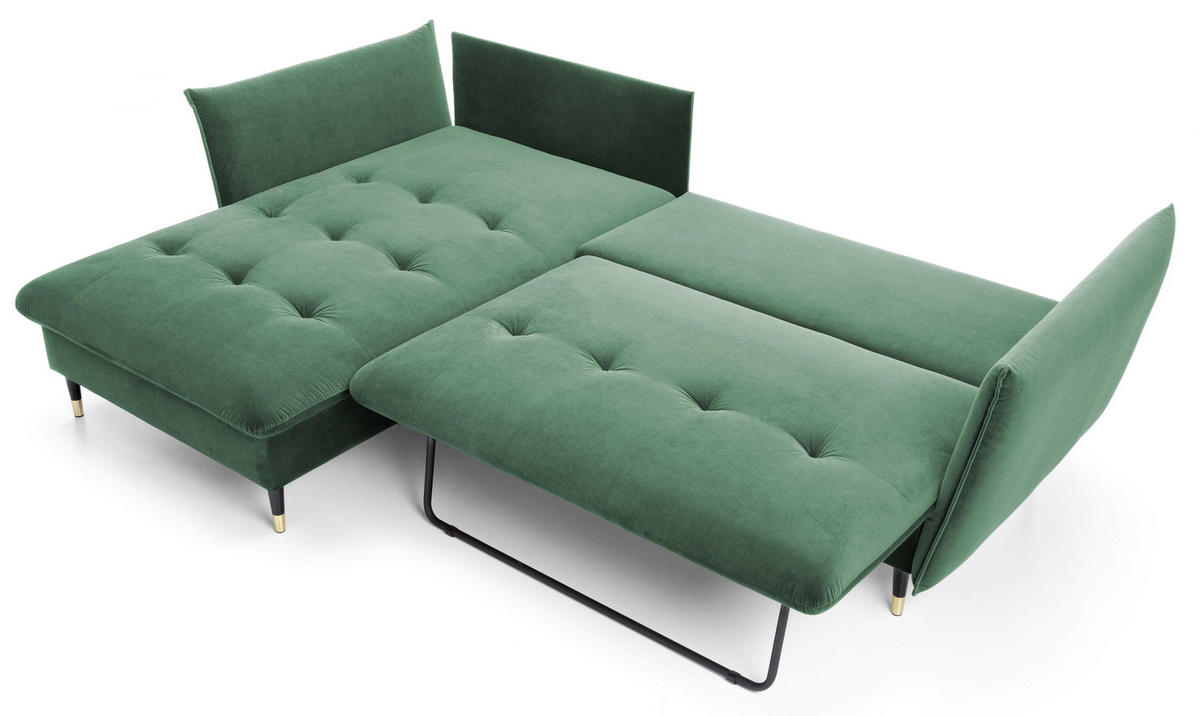 ECKSOFA 260 cm Sagir mit Schalffunktion, Bettkasten, Links - Grün - Schwarz/Grün, Holz (167/258cm) - Emporius