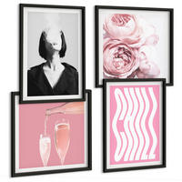 BILDER SET 4er Set - 50x50 cm & 40x60 cm Schwarzer Rahmen - Stilvolles Porträt mit Champagner - Schwarz, Kunststoff (50/50cm) - TULUP
