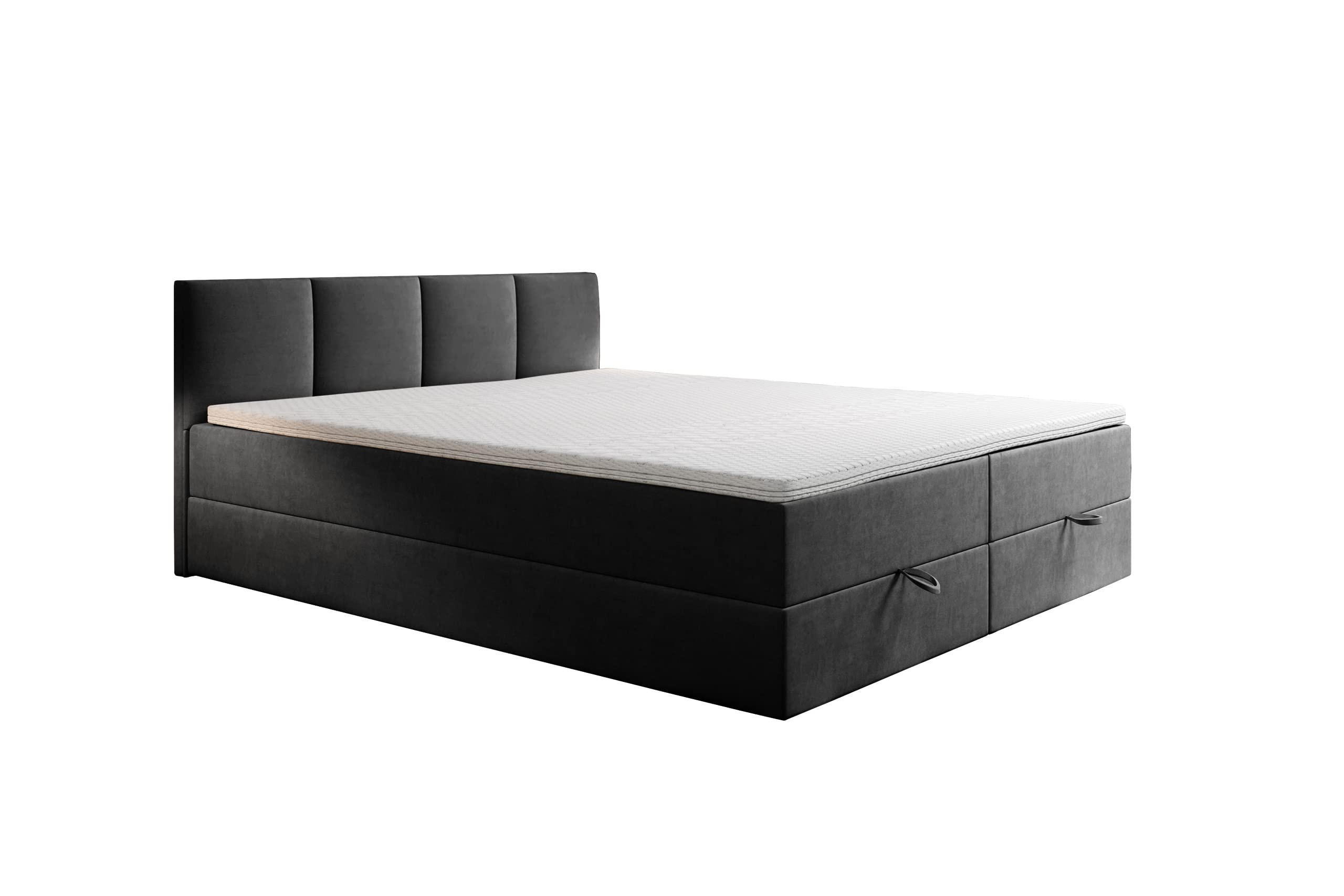 BOXBETT mit Bettkasten und Bonellmatratze - ROYAL - Elegant Bett mit Topper - 140x200 cm - Dunkelgrau - Dunkelgrau, Holzwerkstoff/Kunststoff (140/200cm) - Trada