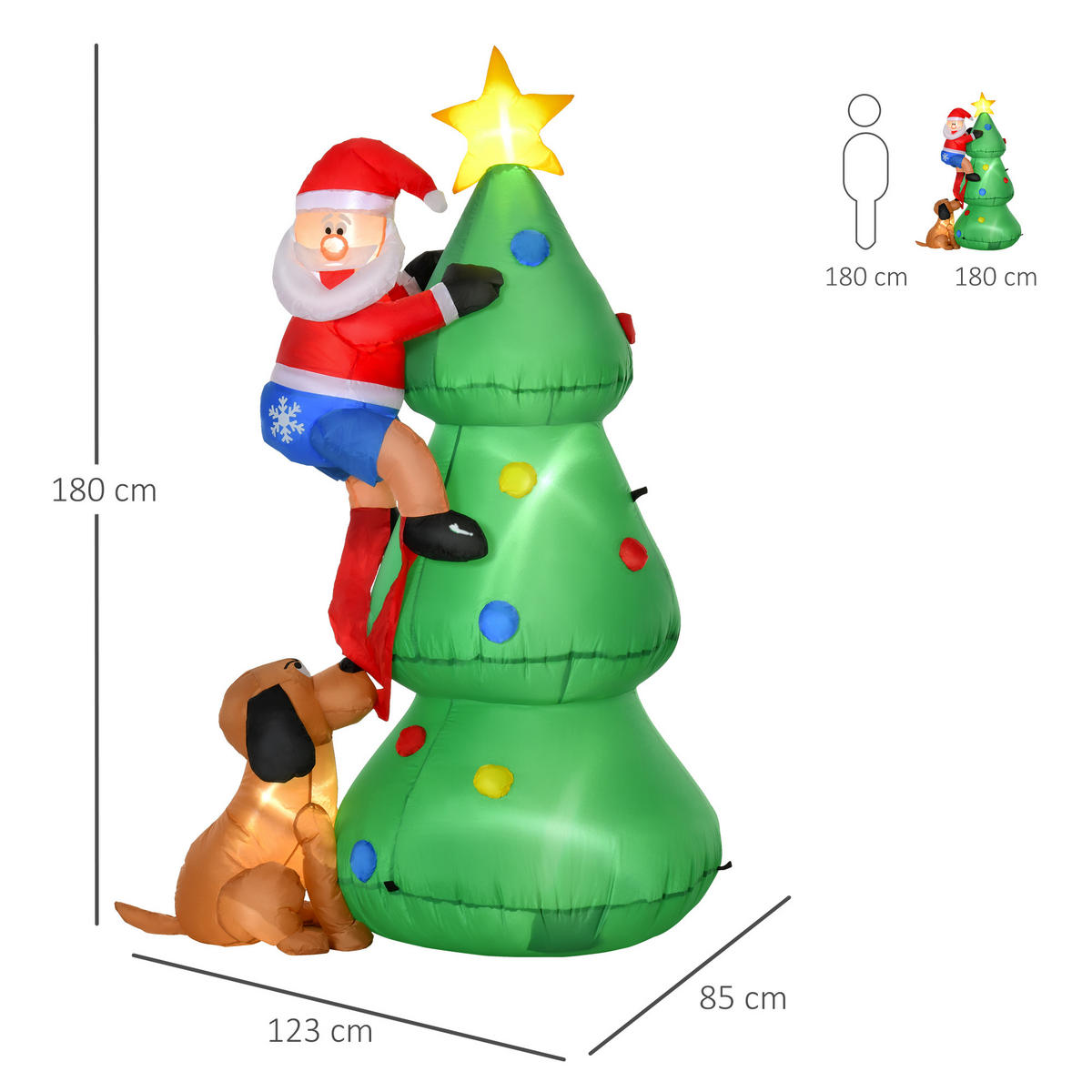 AUFBLASBARER Weihnachtsbaum, Polyester, Grün - Grün, Kunststoff (85/180/123cm) - HOMCOM