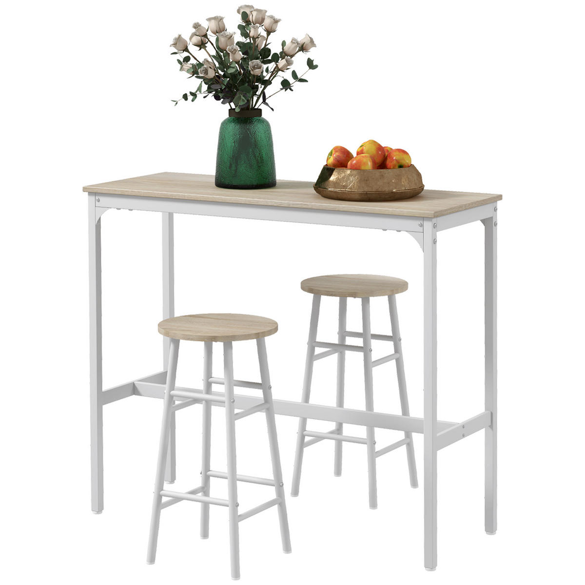 BARTISCH-SET DE-14727 2 Hocker mit Fußstütze Holzoptik/Weiß - Eichefarben, Holzwerkstoff (105/40/90cm) - ComfortXL