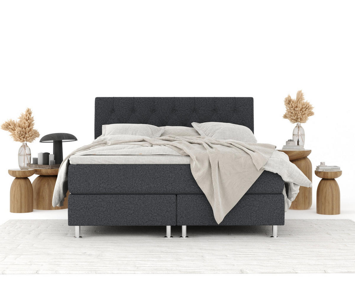 BOXSPRINGBETT Excelsior Schwarz 200/200 cm mit Latex-Topper - Silberfarben/Schwarz, Holz/Holzwerkstoff (200/200cm) - Maison de Reve