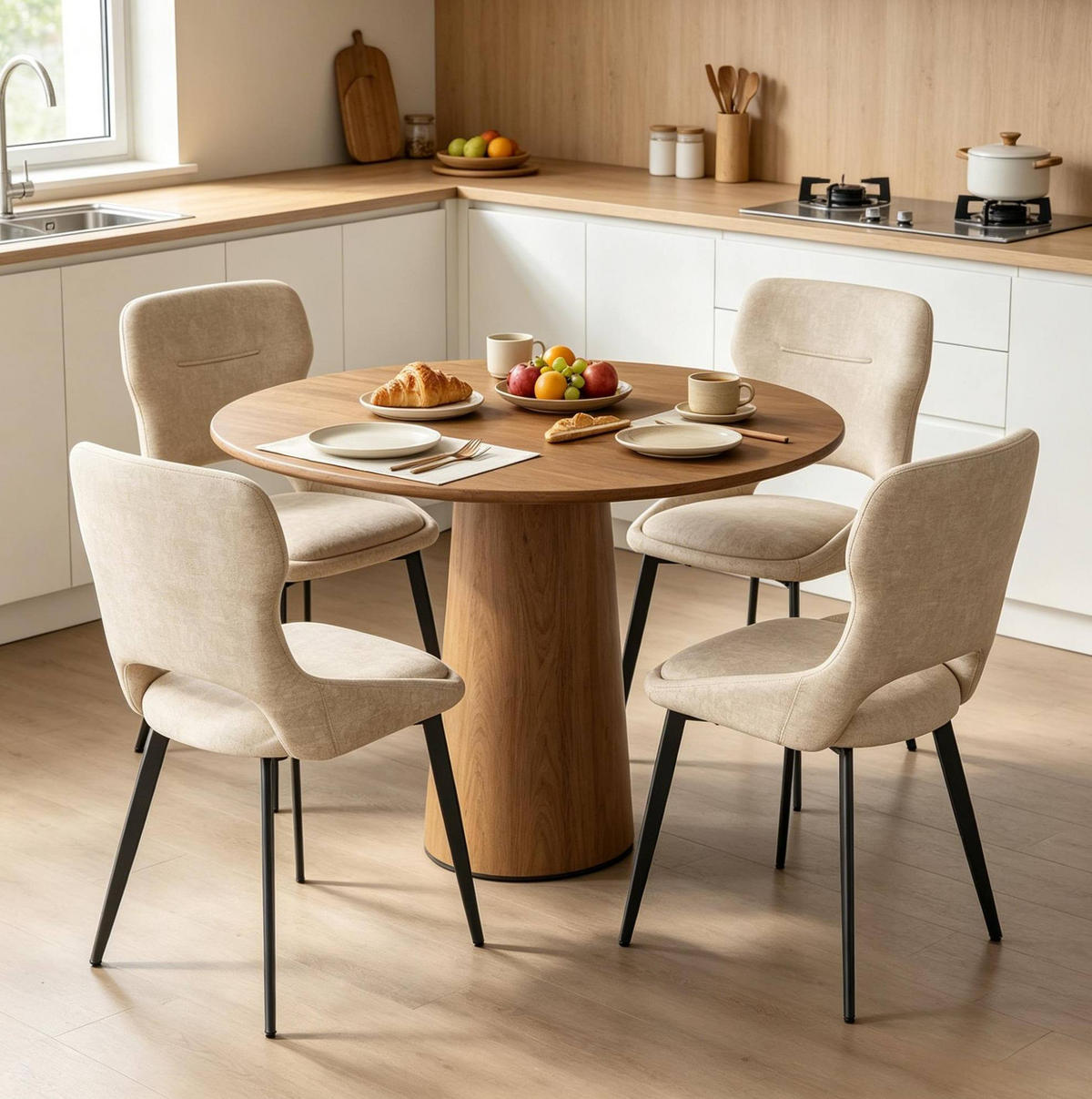 ESSSTUHL 4er-Set mit Armlehnen 43 x 40 x 86 cm Khaki - Beige, Metall (40/86/43.1cm) - Meubliv
