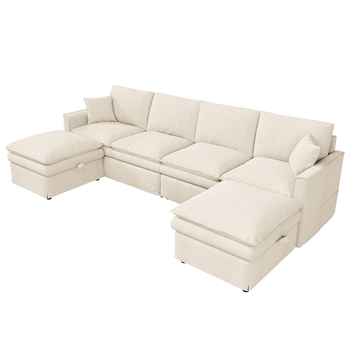 WOHNLANDSCHAFT U-/L-Form 6-Sitzer Modulsofa mit 2 Stauraum-Hockern, DE-42512, Beige - Beige, Holzwerkstoff (277/80/135cm) - ComfortXL