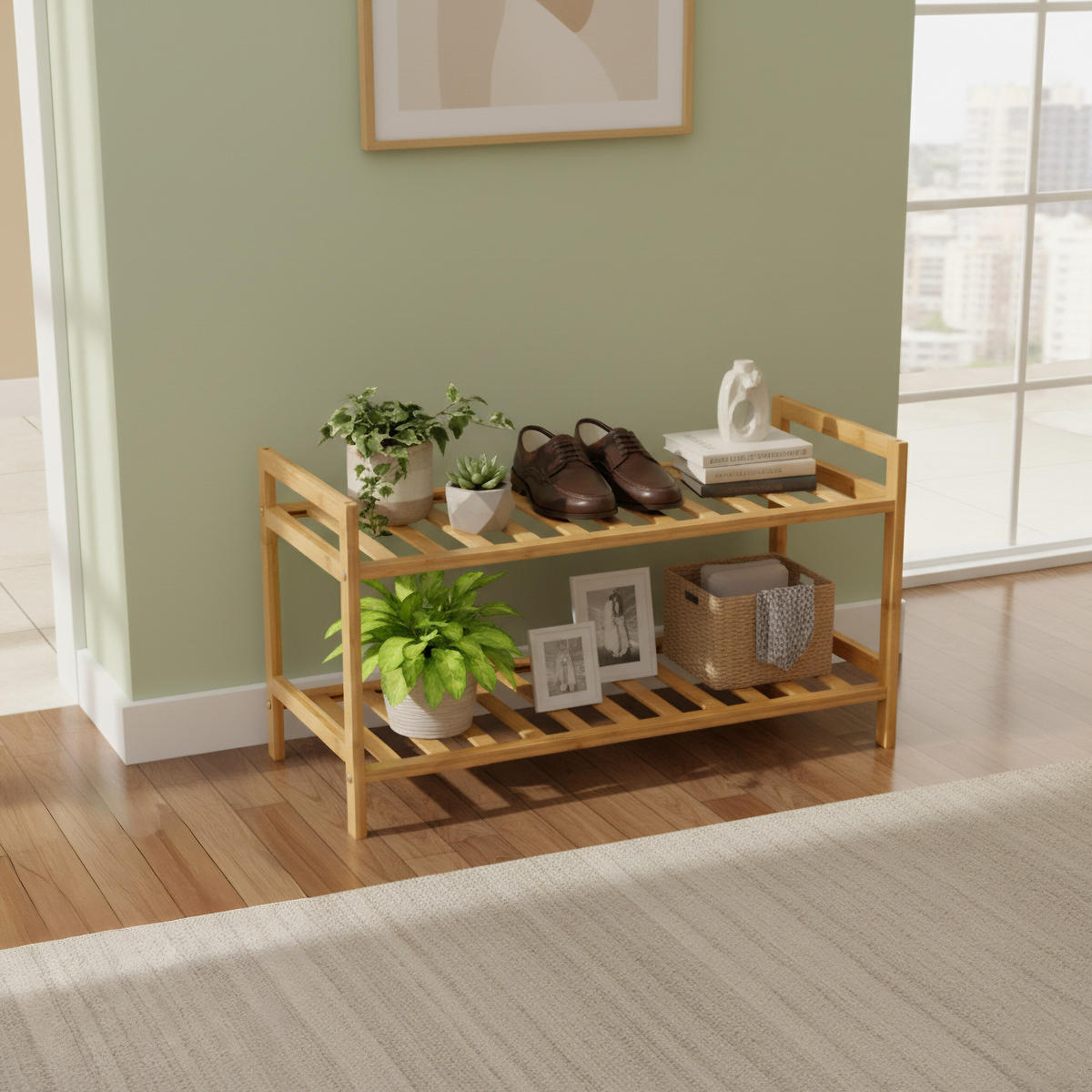 SCHUHREGAL - Hellbraun, Holz (69/40/27cm) - Relaxdays