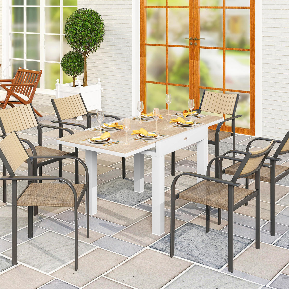 GARTENTISCH DE-14131 80/160 cm, für 6 Personen - Hellgrau, Metall (160/80/75cm) - ComfortXL