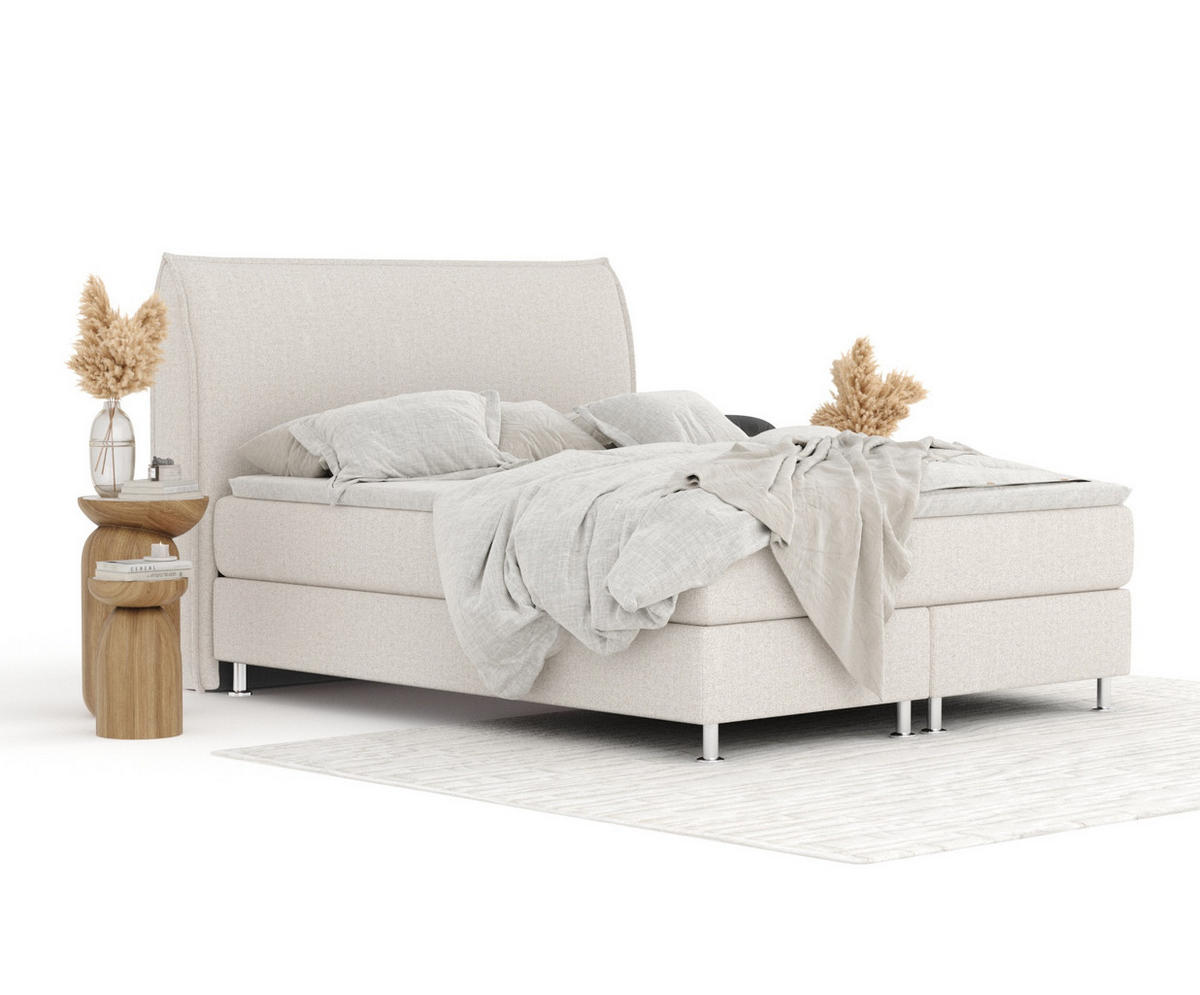 BOXSPRINGBETT Chermin Hellbeige 140/200 cm mit Latex-Topper - Beige/Silberfarben, Holz/Holzwerkstoff (140/200cm) - Maison de Reve