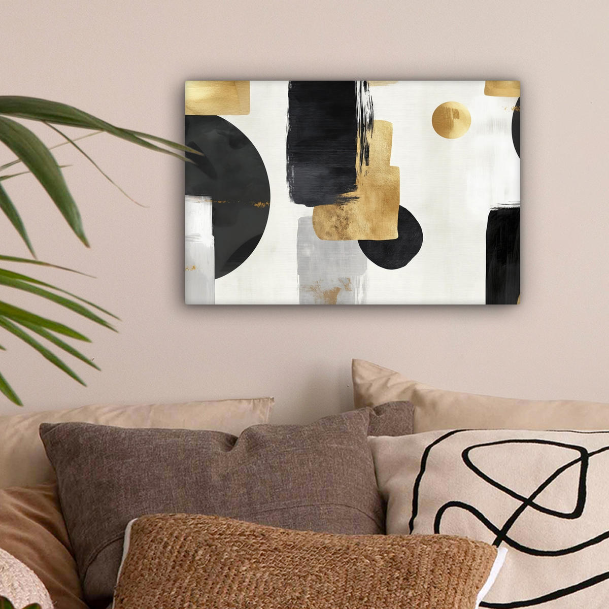 LEINWANDBILD Gold - Rechtecke - Kreise - Abstrakt Deko Schlafzimmer 30x20 cm - Weiß, Textil (30/20cm) - MuchoWow