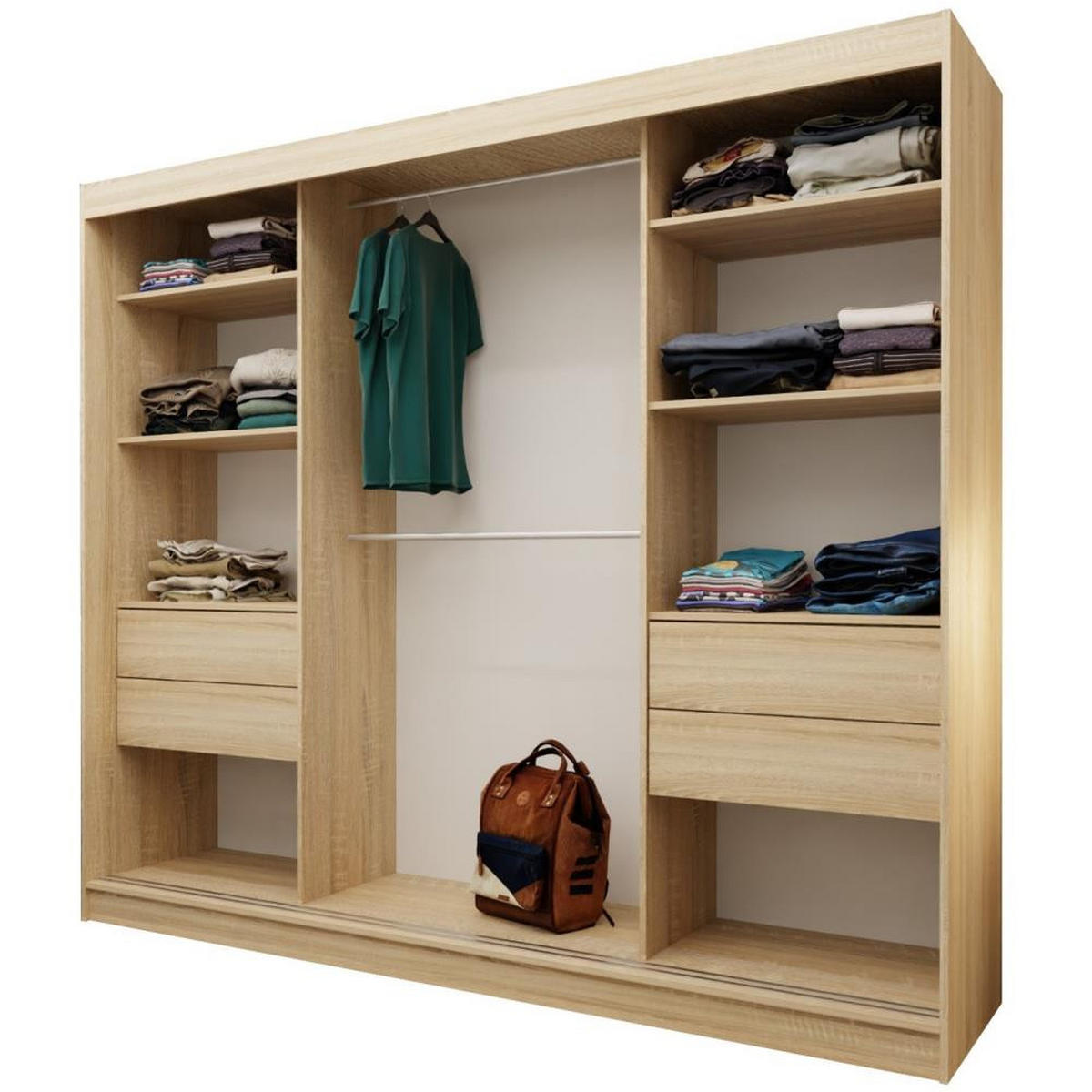 SCHWEBETÜRENSCHRANK Mario 240/216/61 eiche Sonoma mit Schubladen - Sonoma Eiche, Holzwerkstoff (240/216/61cm) - Beautysofa