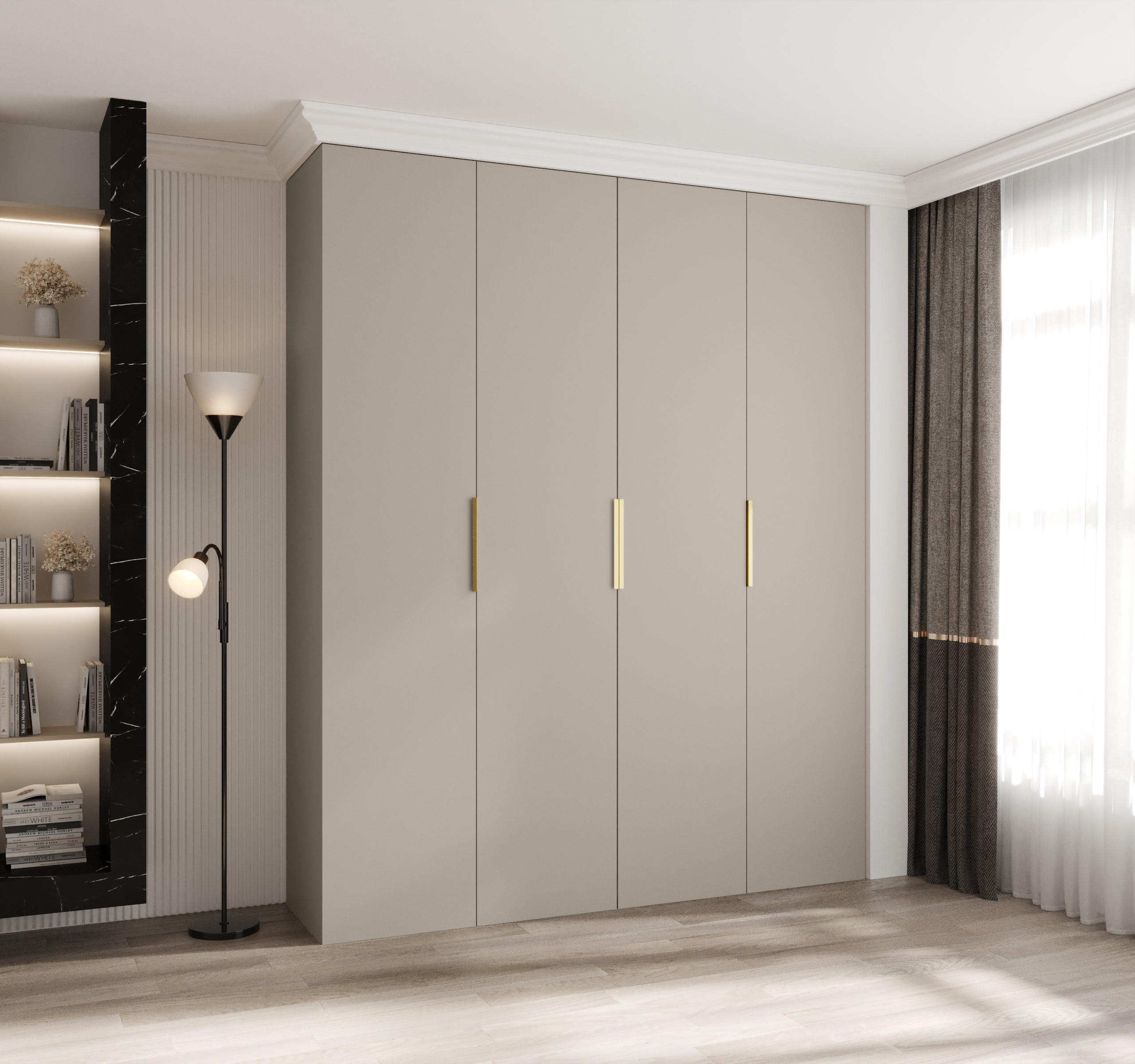 DREHTÜRENSCHRANK 245,5/200/50 4-türig - Kaschmir/Goldfarben, Holz/Metall (200/245.5/50cm) - Abiks Möbel