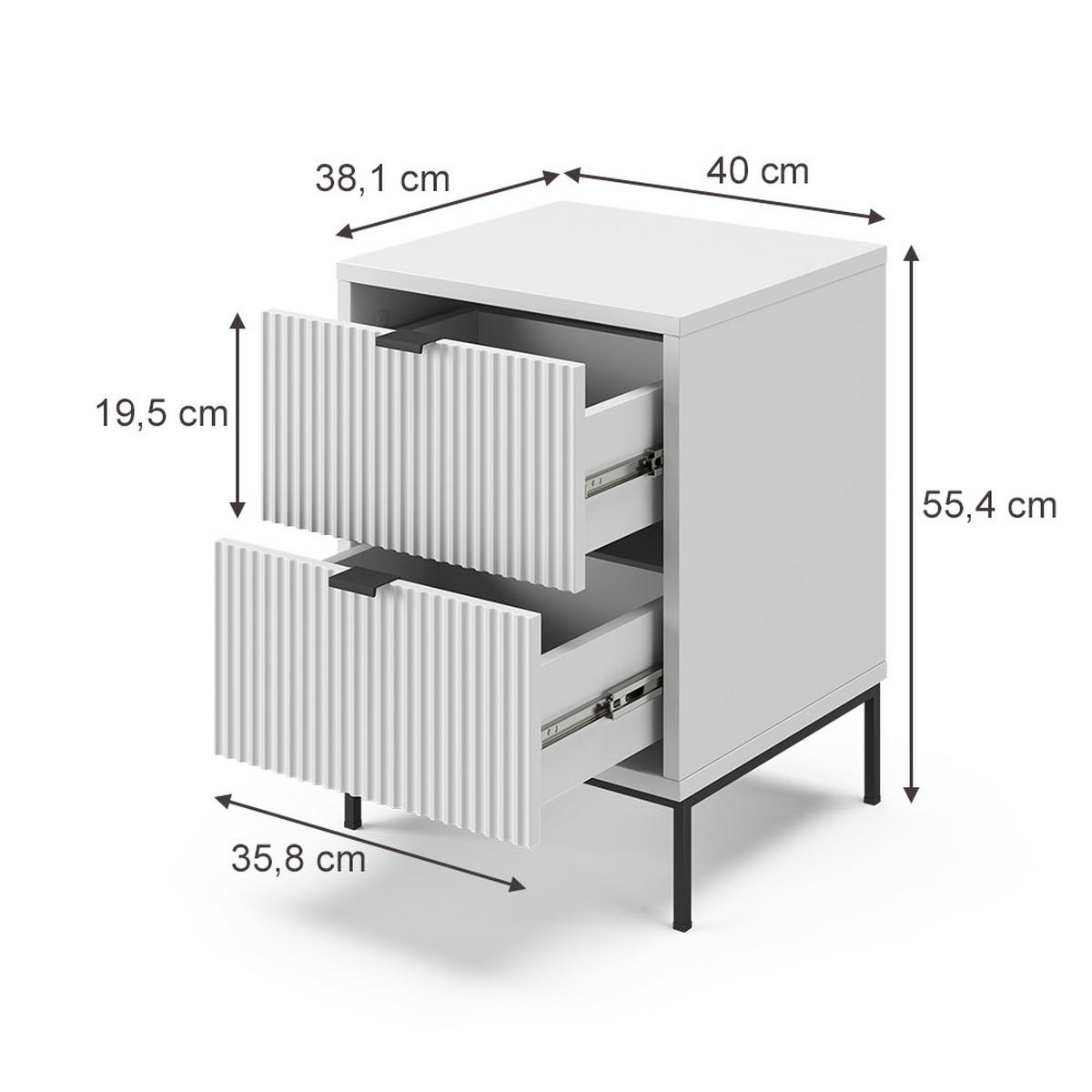 NACHTTISCH Eliza, Weiß/Schwarz, 40 x 55.4 cm mit 2 Schubladen - Schwarz/Weiß, Holzwerkstoff (40/55.4/38.1cm) - Vicco