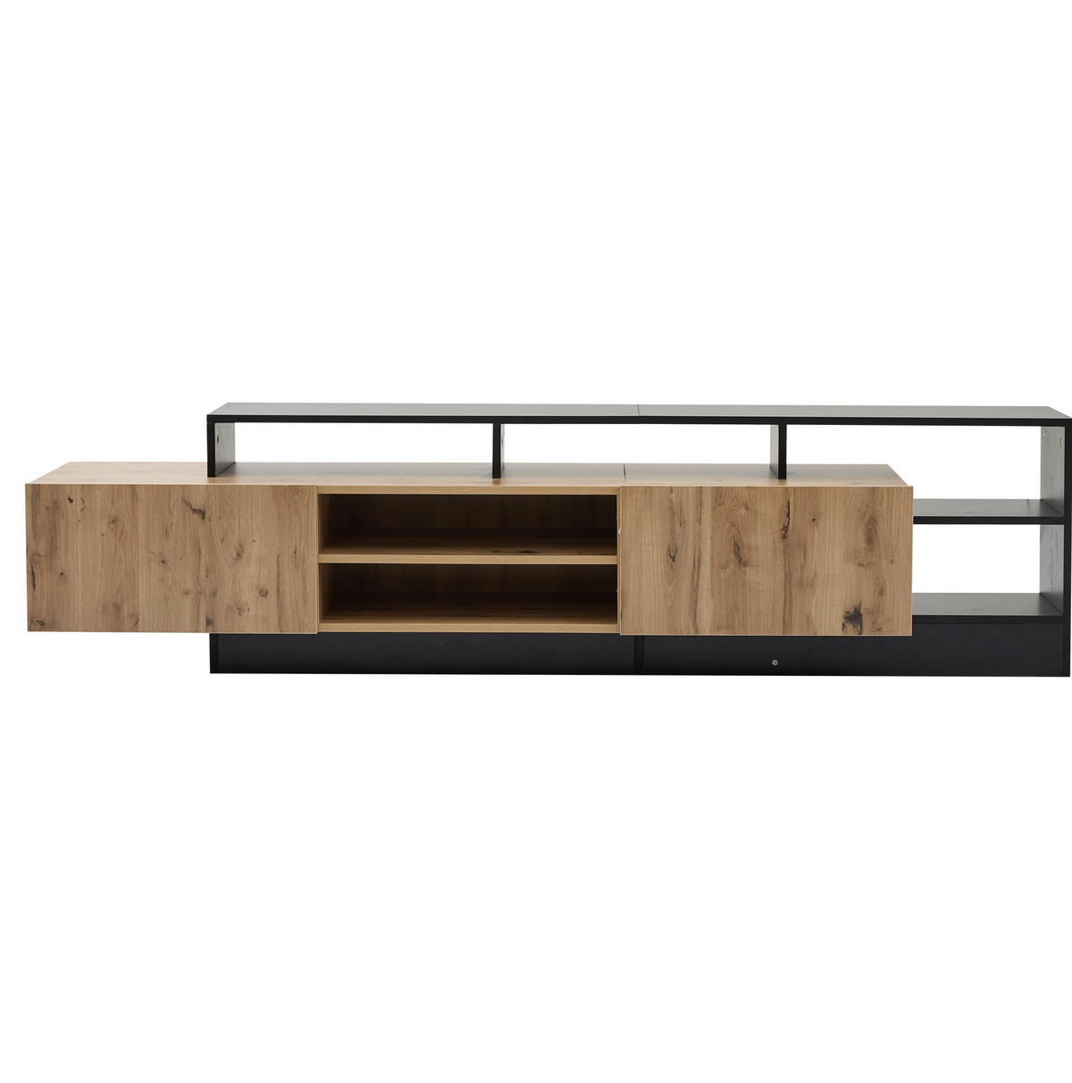 TV-LOWBOARD aus Spanplatte 190x40x48,5 cm Eichefarben/Schwarz mit LED-Beleuchtung und Stauraum für TV bis 70 Zoll - Schwarz, Holzwerkstoff (190/48.5/40cm) - IVMEU