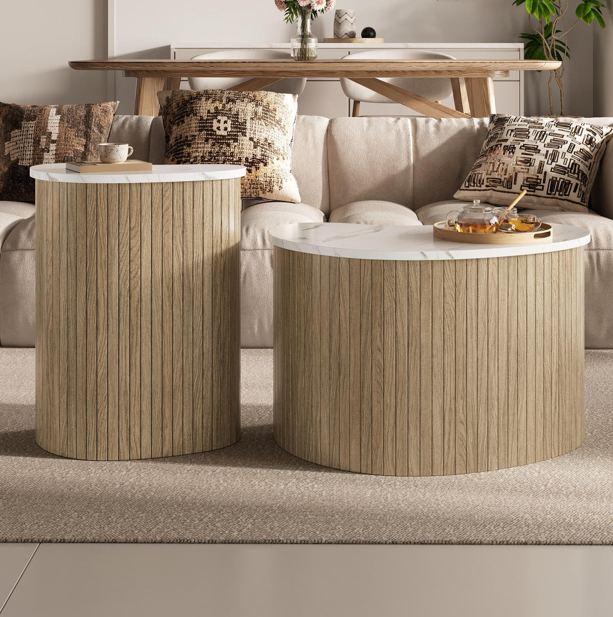 KLUBSKA miza, 60/37/38 in 40/25/50 cm, MDF naravna/bela - naravne barve, leseni material (60/37/38cm) - BEAOK