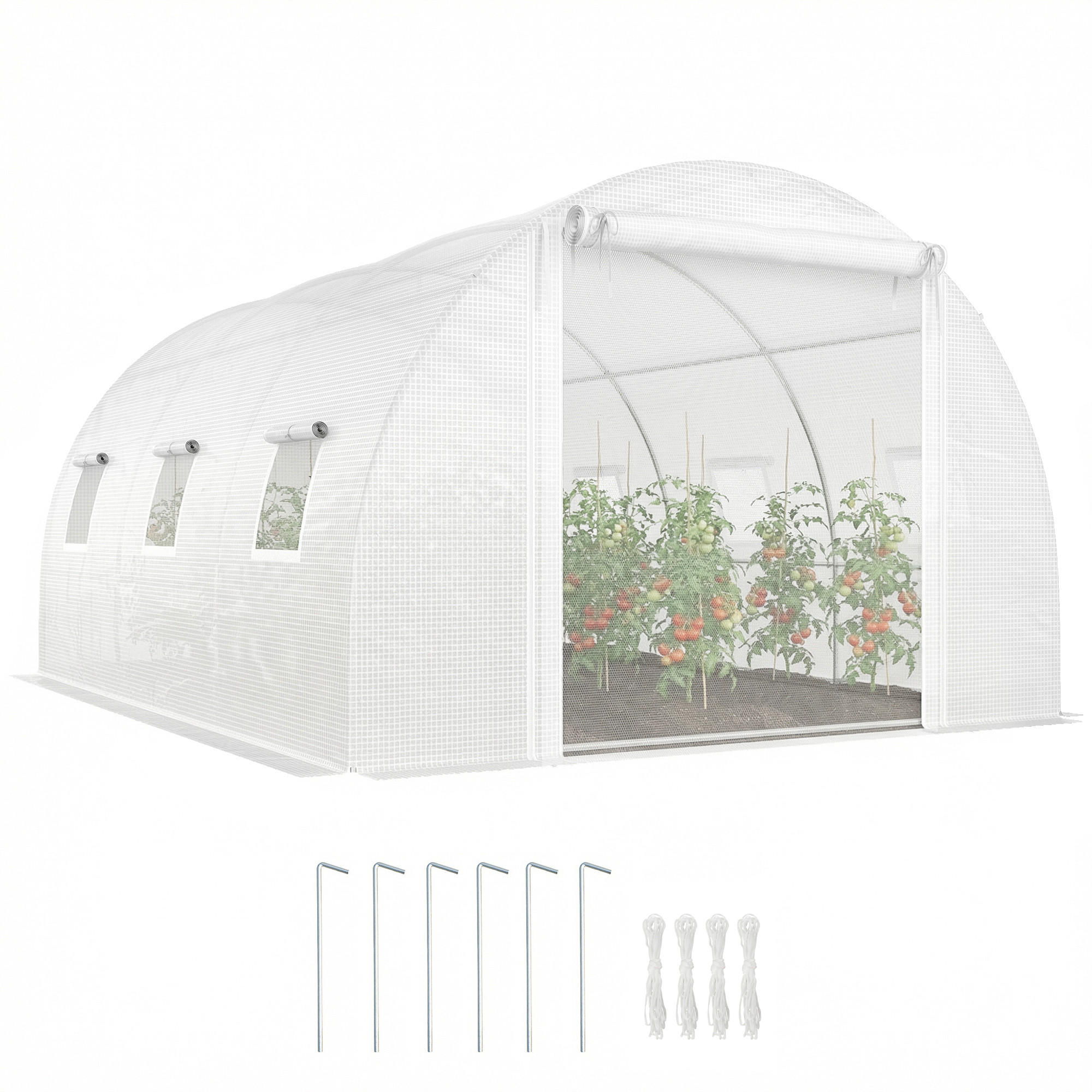 FOLIENGEWÄCHSHAUS DE-05784 Maschentür, Stützstangen, wetterfest Weiß - Weiß, Kunststoff/Metall (300/200/396cm) - ComfortXL