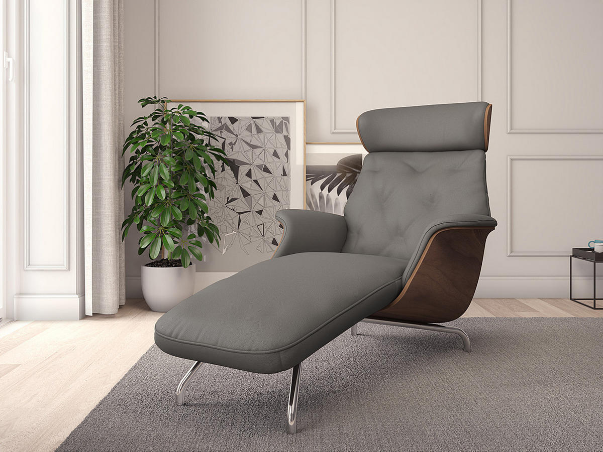 RELAXLIEGE - Echtleder - Chromfarben/Grau, Leder/Metall (83/103/147cm) - home24