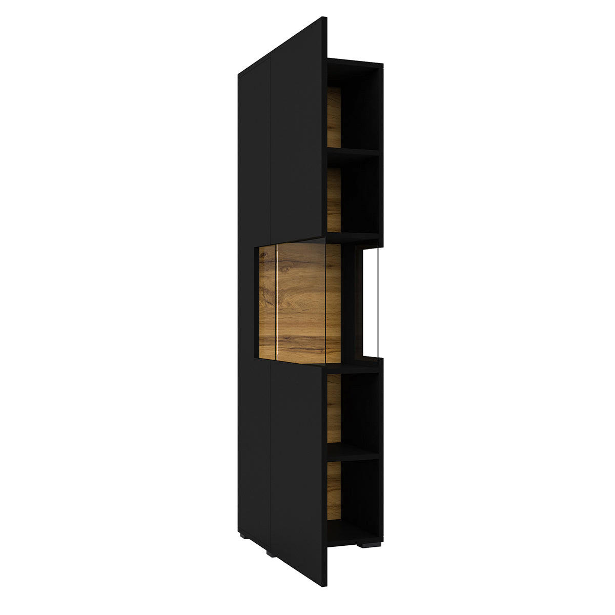 VITRINE Glora Schwarz und Holz - Schwarz, Holzwerkstoff (36/140/30cm) - Petits-meubles