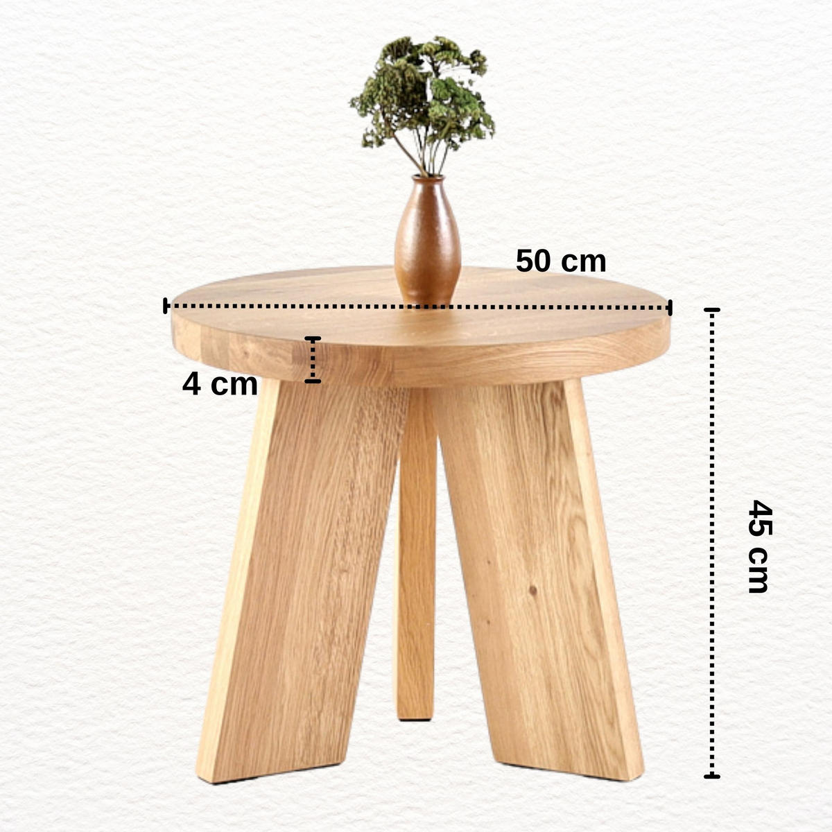 COUCHTISCH Eichenholz vollmassiv rund Naturbelassenen 50/50/45 - Naturfarben, Holz (50/50/45cm)