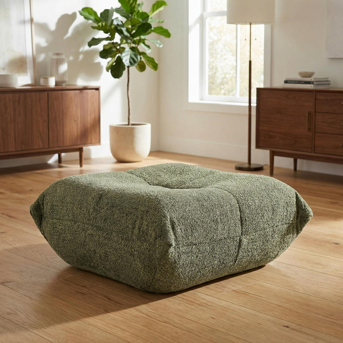 SITZSACK Chenille Grün mit Kissen - Grün, Textil (94/34/83cm) - WISHDOR