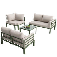 GARTENSET 4-5 Sitzer Beige Mit Verstellbaren Füßen & Glastisch - Beige, Metall - FLIEKS