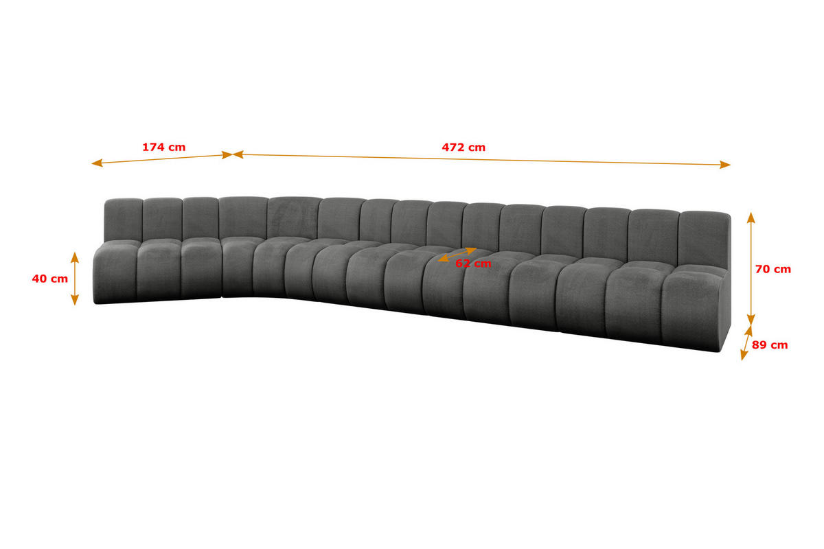 ECKSOFA modulares Sofa Montra-L3 - 472x174x70 cm Dunkelgrau - Dunkelgrau, Holzwerkstoff/Textil (472/174cm) - ALTDECOR
