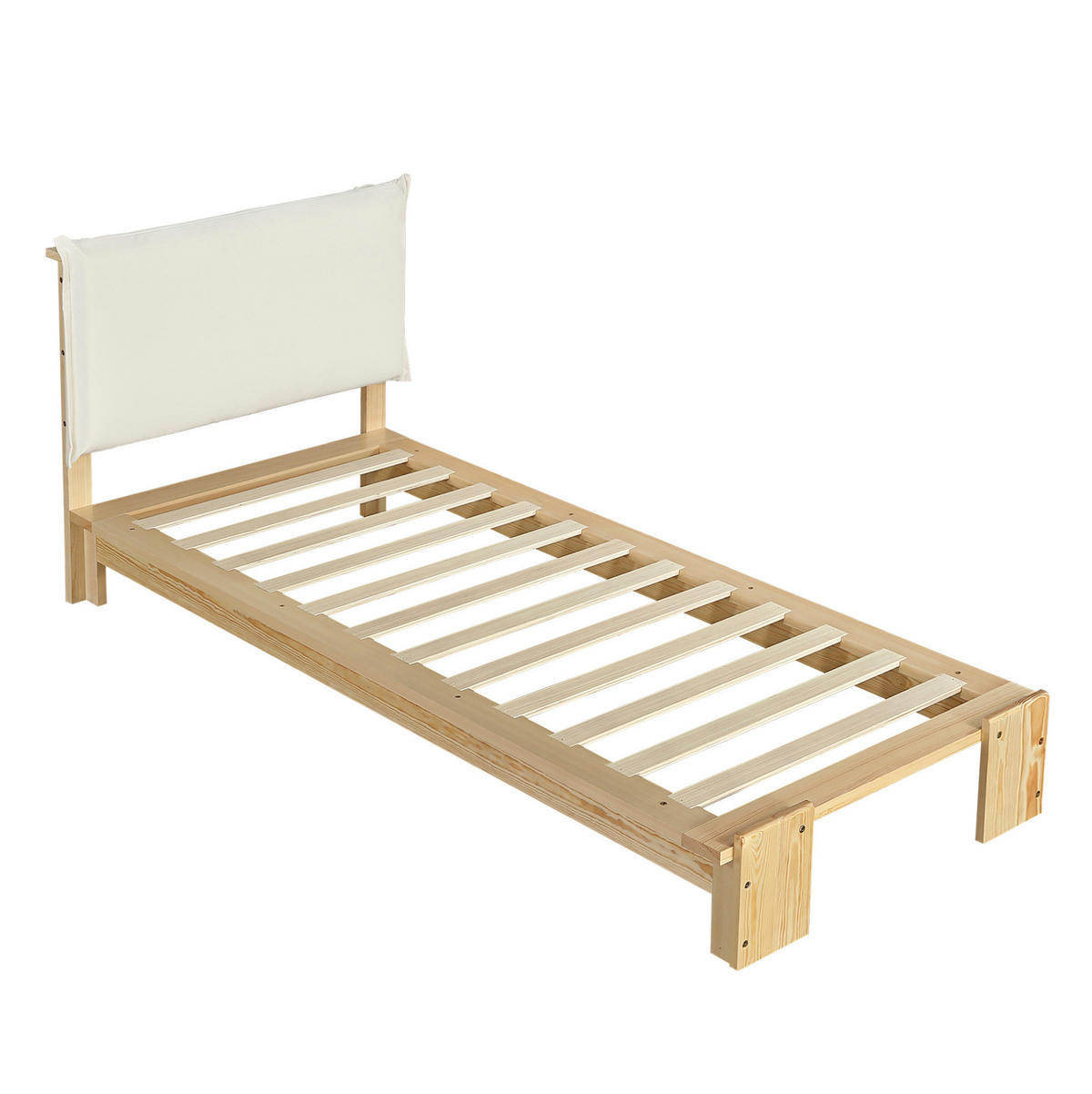 POLSTERBETT 90/200 cm Natur aus Holz und Stoff mit gepolsterter Rückenlehne - Naturfarben, Textil (90/200cm) - OKMYHOME
