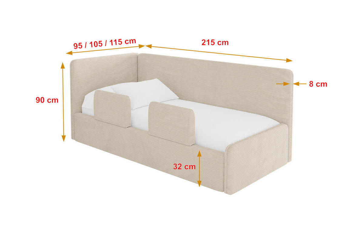 EINZELLBETT Jugendbett mit Bettkasten, Rechts - NORY 100x200 Beige - Kaschmir, Holzwerkstoff/Textil (100/200cm) - ALTDECOR