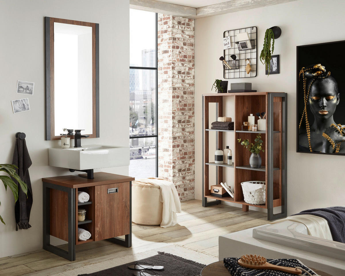 WASCHBECKENUNTERSCHRANK Eiche Stirling, Matera grau, Badmöbel Unterschrank 61 x 62 cm - Eichefarben/Grau, Holzwerkstoff (61/62/40cm) - Furn.Design