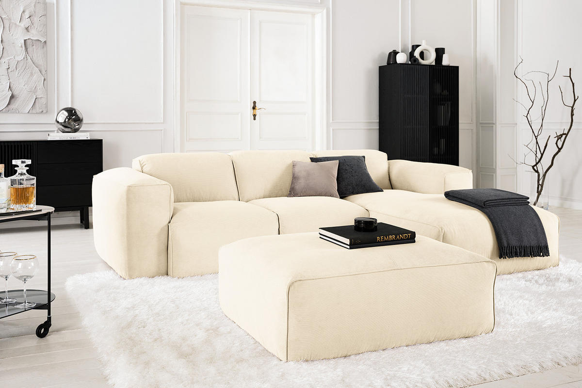 3-SITZER ECKSOFA mit Longchair - Beige/Schwarz, Kunststoff/Textil (251/173cm) - home24