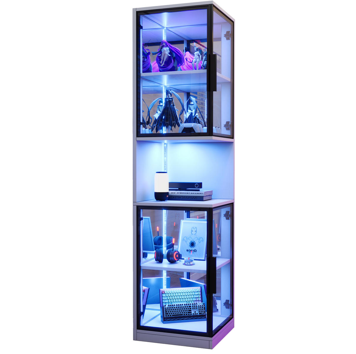 VITRINE aus Spanplatte 42x44x205cm in Weiß mit LED-Beleuchtung - Weiß, Holzwerkstoff (42/205/44cm) - Modfu