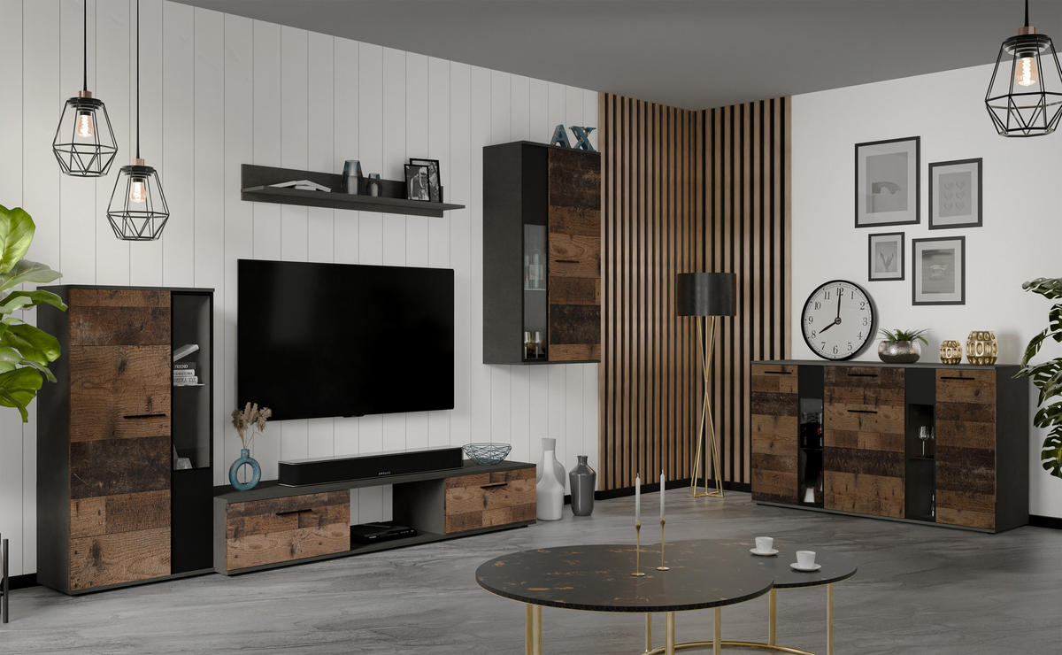 SIDEBOARD Formilo Grau Matera, Oldwood 140,4/80/40,2 cm – Kommode - Braun/Grau, Holzwerkstoff/Kunststoff (140/80/40cm) - AX Living
