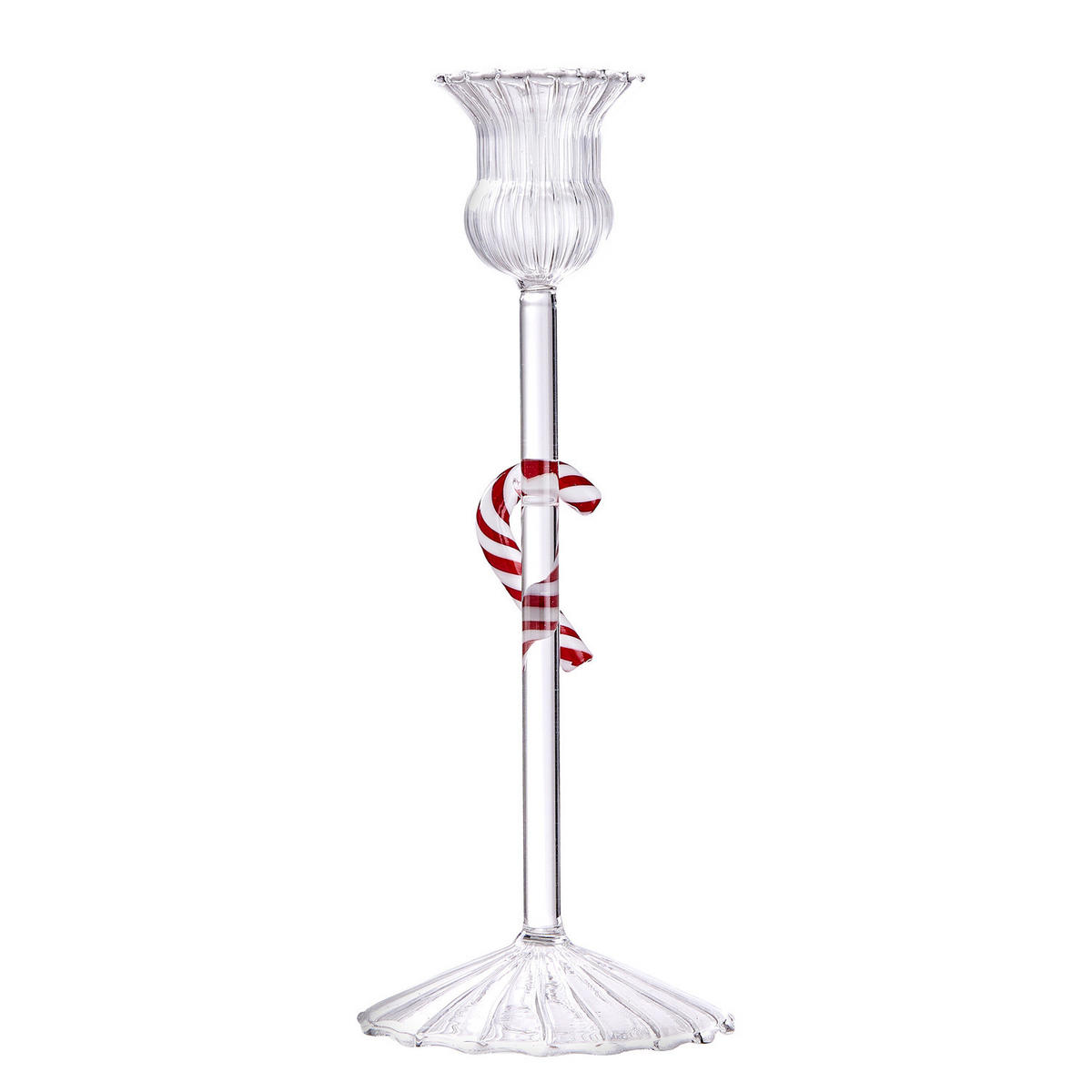 KERZENHALTER Merry & Bright für Stabkerzen mit Candy Cane - Transparent, Glas (8/20/8cm) - Butlers