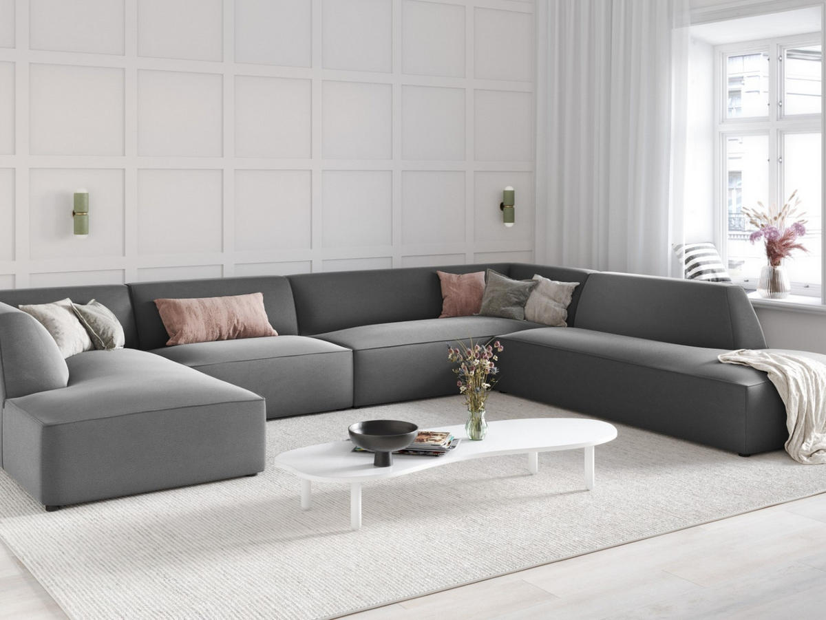 PANORAMASOFA rechts Ruby aus Samt grau 7 Sitzplätze - Grau, Textil (273/69/366cm) - Micadoni