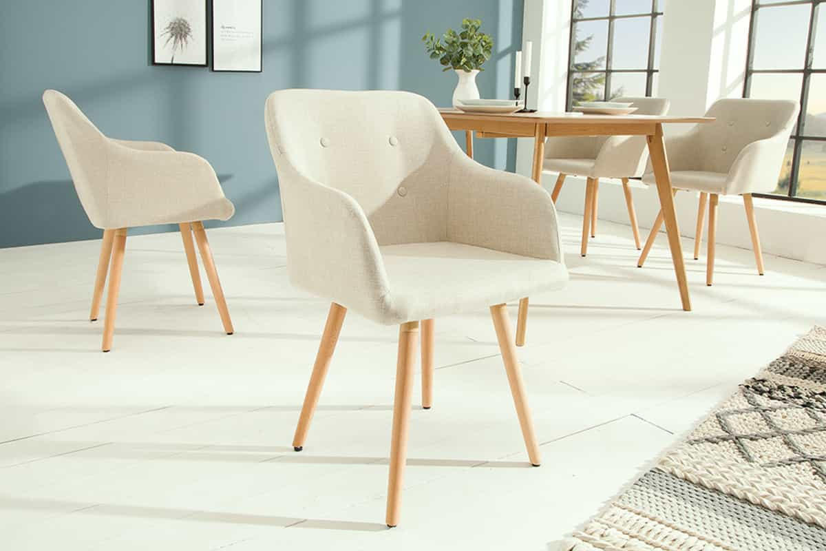 STUHL SCANDINAVIA MEISTERSTÜCK Strukturstoff Beige 85 cm - Beige/Braun, Holz/Textil (55/85/55cm) - riess-ambiente