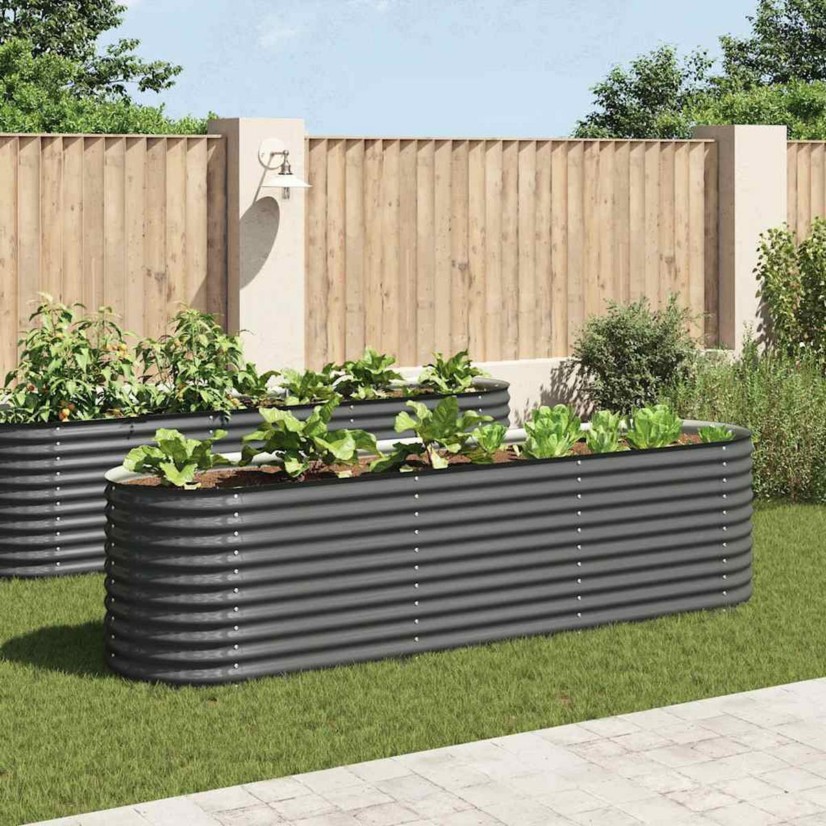 RUNDES Hochbeet für Garten BLUMO | Verzinkter Stahl | 320x80x81cm, Grau - Grau, Metall (320/81/80cm) - DELUKE
