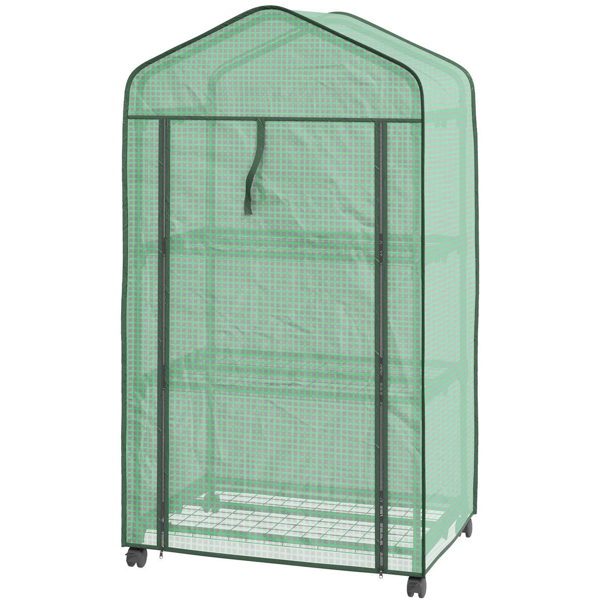 GEWÄCHSHAUS DE-11963 3 Etagen mit Rollen Transparent - Grün, Kunststoff (49/130/69cm) - ComfortXL