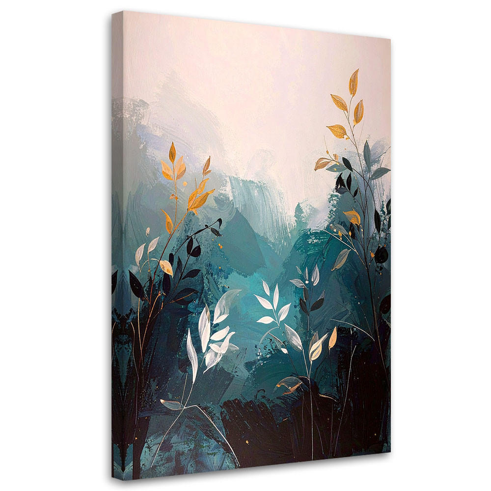 WANDBILD, Abstraktion: türkisfarbene Blätter Pflanzen Natur - Blau, Textil (30/45cm) - Feeby