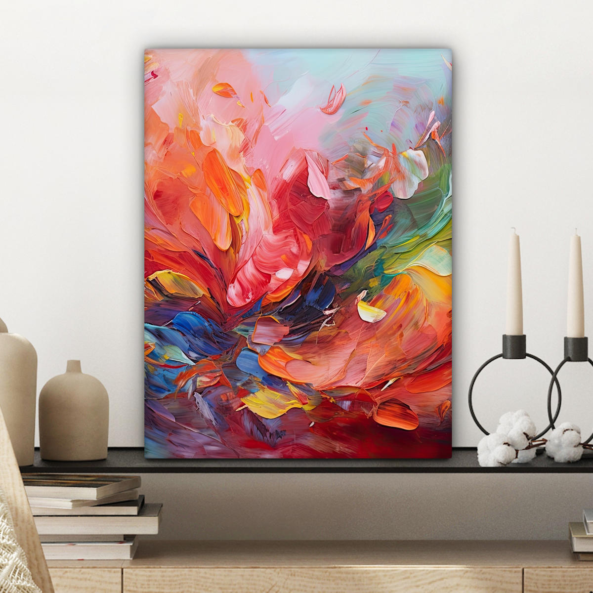 LEINWANDBILD Ölgemälde - Kunst - Abstrakt - Farbenfroh Room Decor 30x40 cm - Altrosa, Textil (30/40cm) - MuchoWow