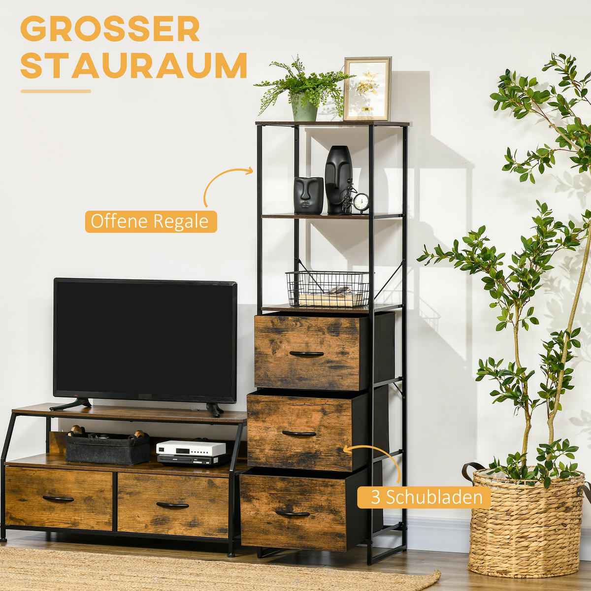 KOMMODE Aufbewahrungsschrank - Braun, Textil (40/155/44cm) - HOMCOM