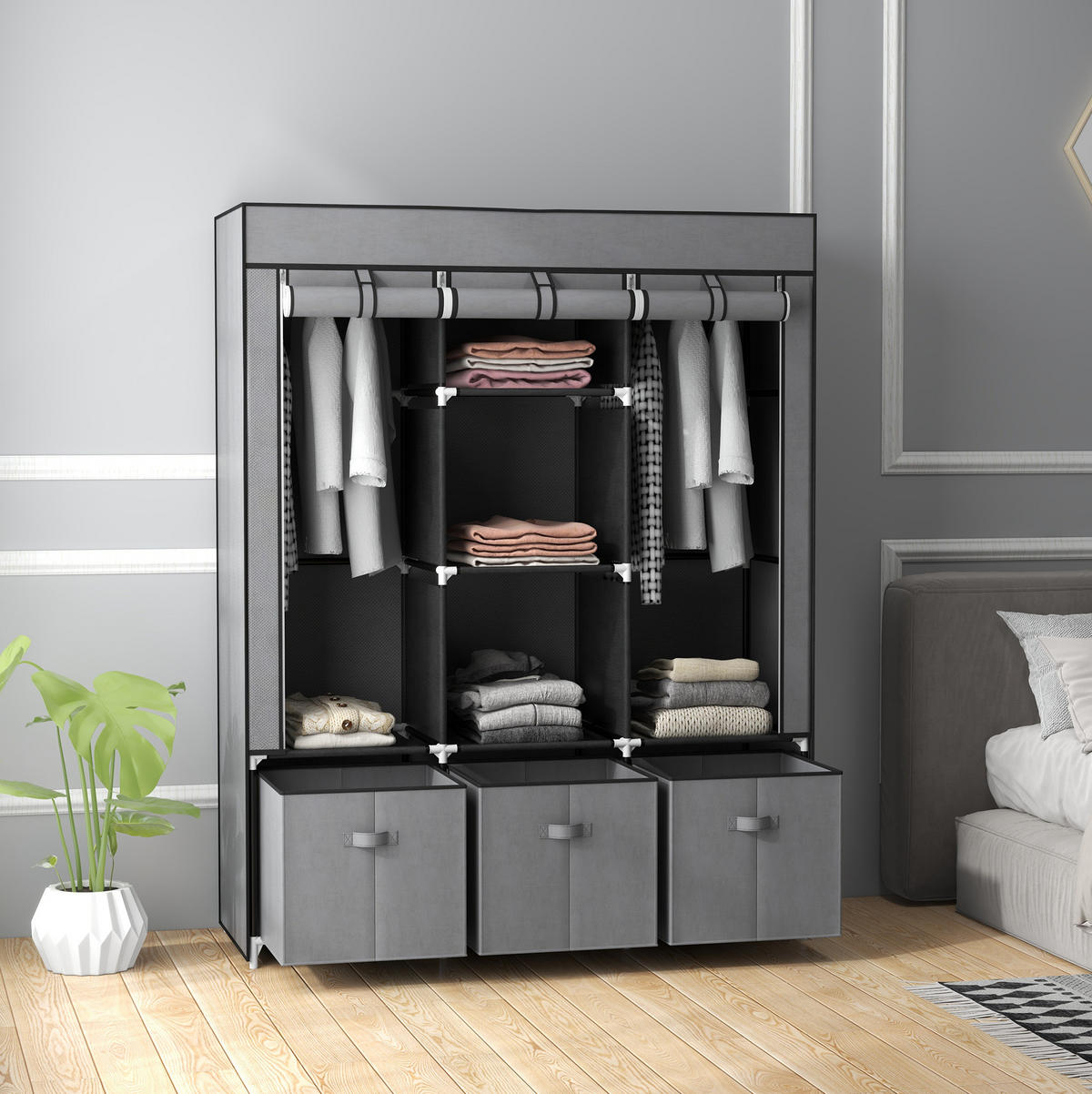KLEIDERSCHRANK 125/162,5/43 cm Dunkelgrau aus Stahl mit Reißverschluss - Dunkelgrau, Metall (43/162.5/125cm) - OKMYHOME