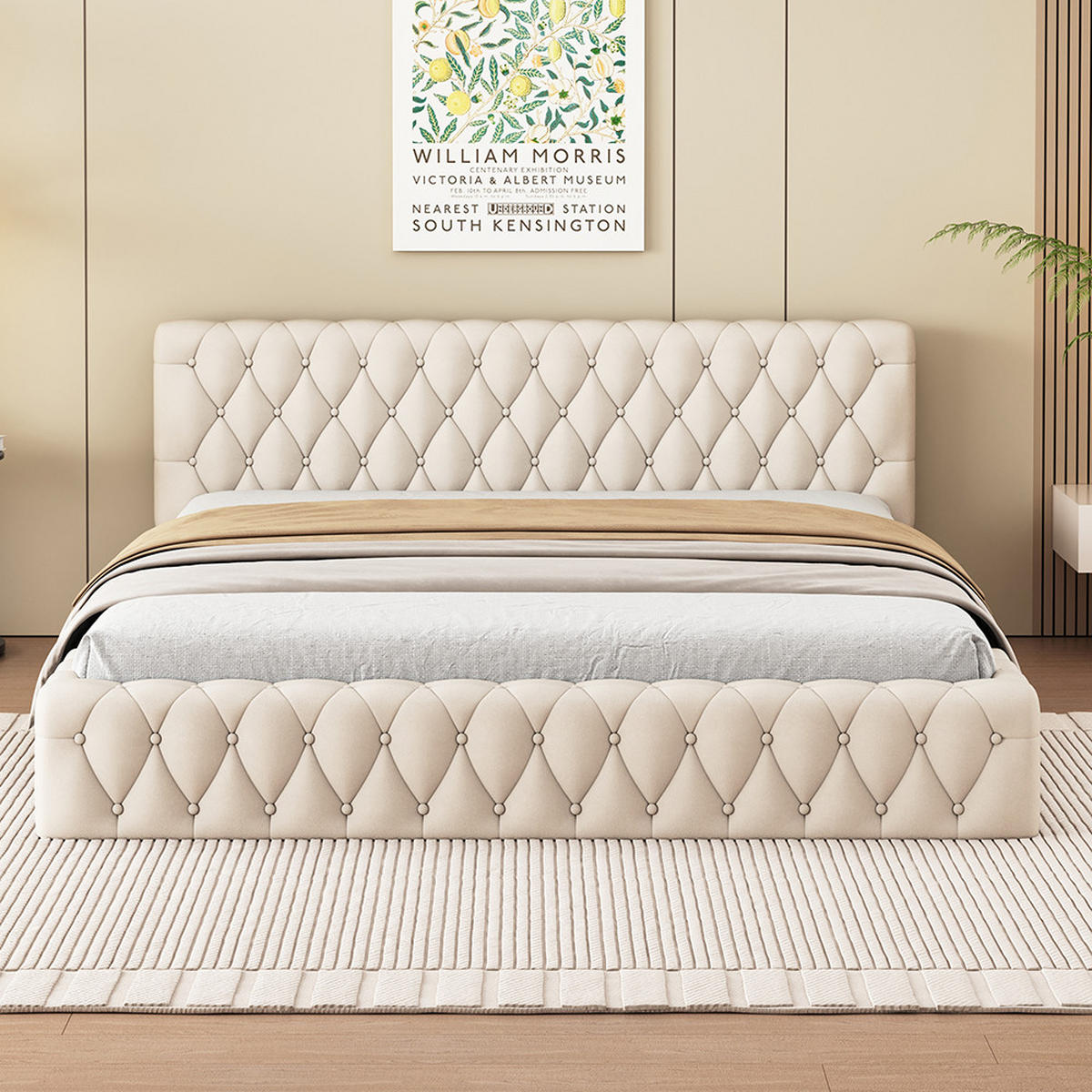 POLSTERBETT 140/200 cm in Beige Samt - Beige, Holz/Textil (140/200cm) - KOMHTOM