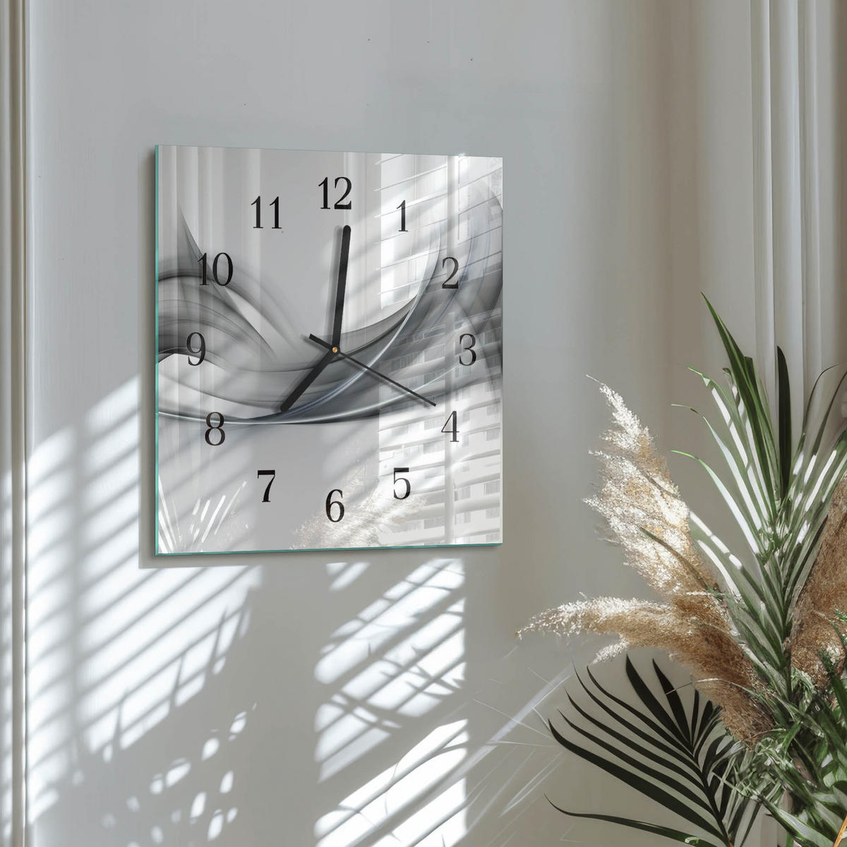 WANDUHR 30x30 cm - Abstraktion - Grau, Glas (30/30/0.4cm) - TULUP