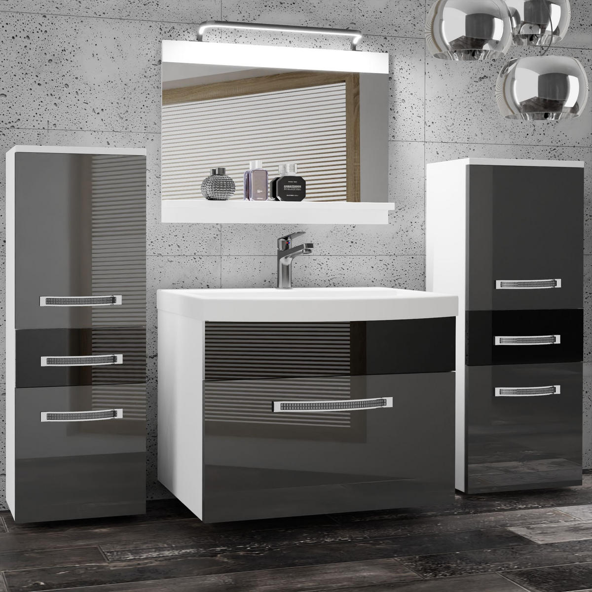 BADMÖBEL Badezimmer Silber Schwarz Glänzend - Silberfarben/Schwarz, Holz (140/81/40cm) - B BELINI GROUP